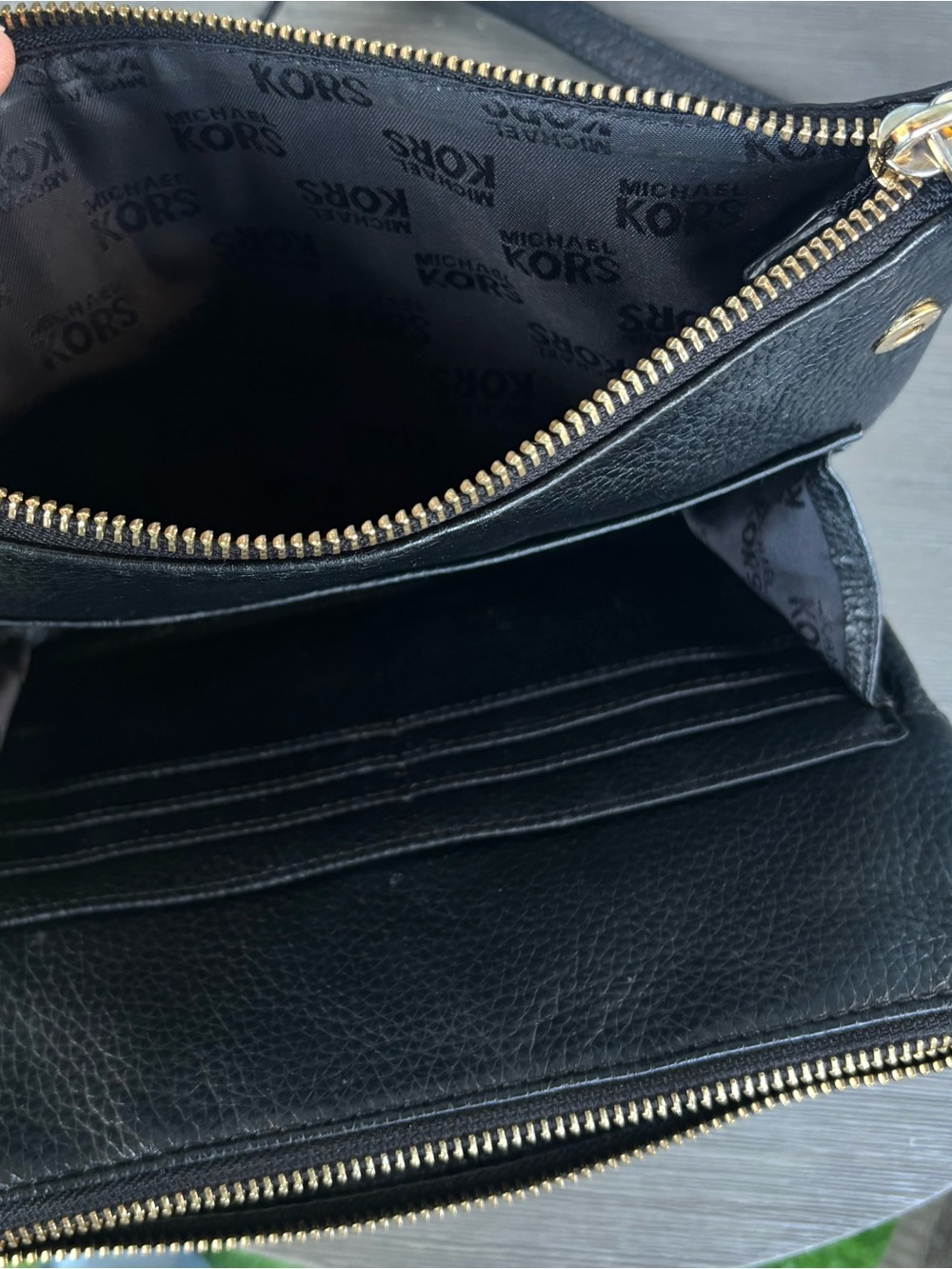 Michael Kors Black Pebbled Leather Crossbody with Gold MK Emblem - Picture 7 of 8